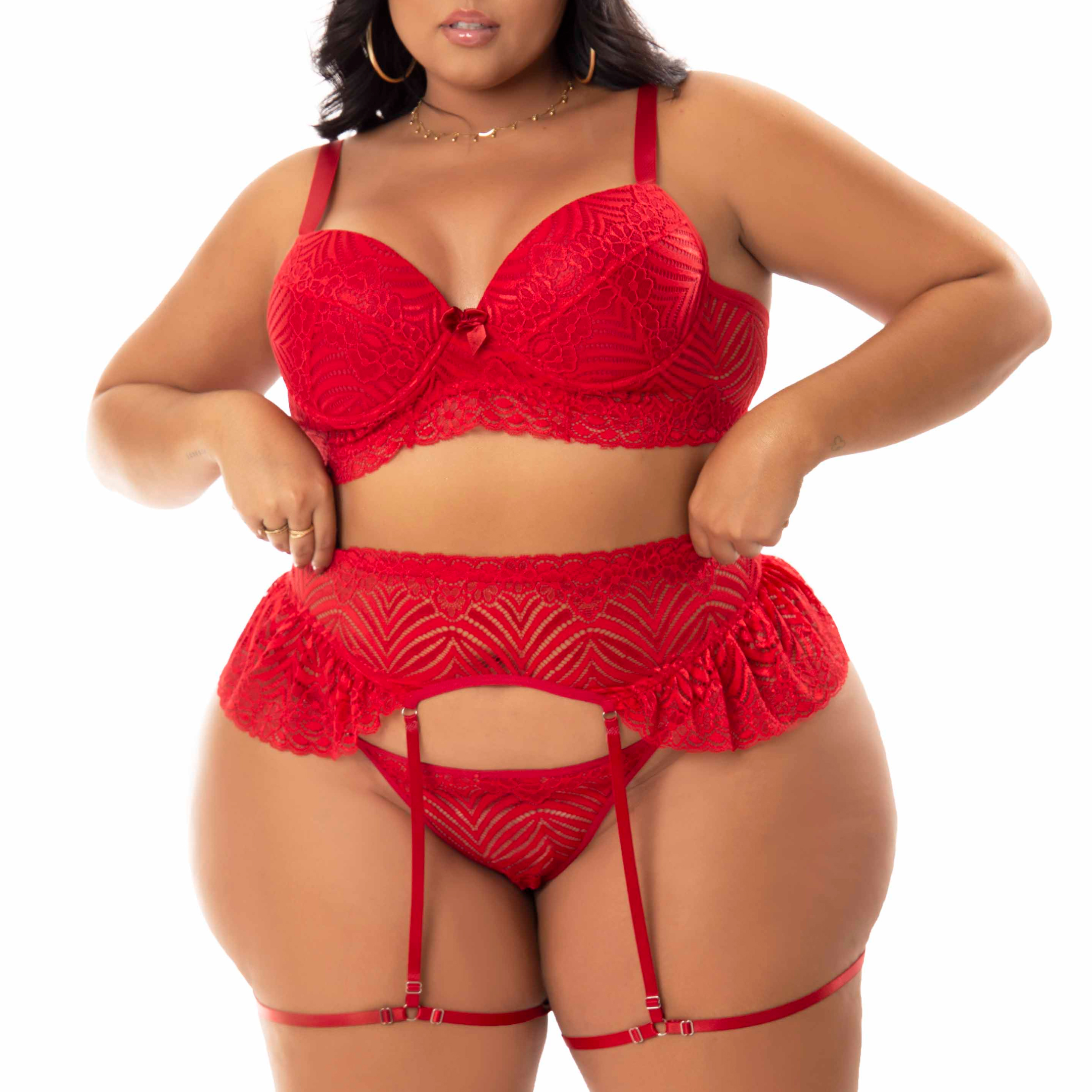 Conjunto Sexy com Cinta Liga Plus Size – (Vídeo na Descrição)